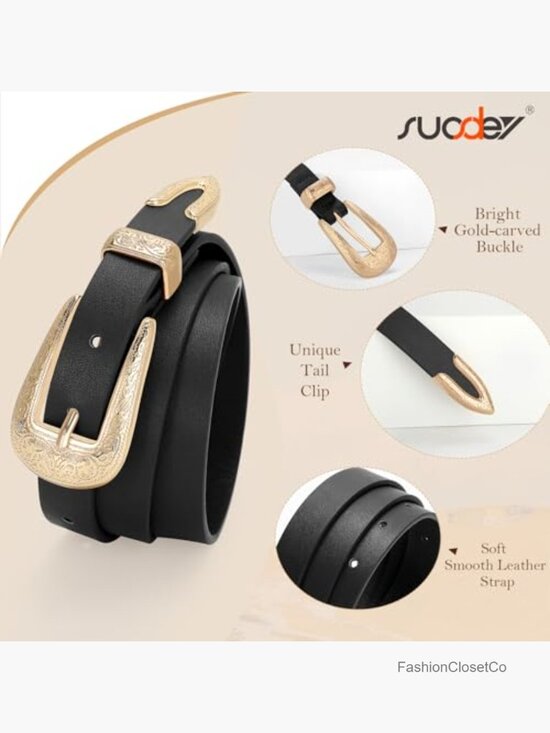 Western Skinny Leather Belt with Carved Buckle for Women 0.8\